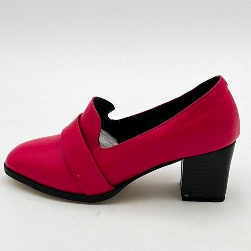 FOWT Women's Loafer Slip Ons Closed Round Toe Block Chunky Heels Pumps